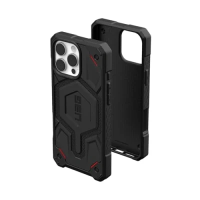 Image de UAG Monarch Pro kevlar Series Coque de protection pour téléphone portable robuste compatibilité avec MagSafe polycarbonate, DuPont Kevlar, Cuir surface, fibre carbone, caoutchouc noir Apple iPhone 16 Max