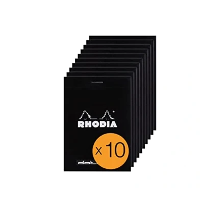 Afbeelding van RHODIA 12559C notitieblok, geniet, gestippeld, nr. 12, zwart, 8,5 x 12 cm, 80 vellen, afneembaar, wit papier, g, envelop van gecoate kaart pakket met 10 blokken