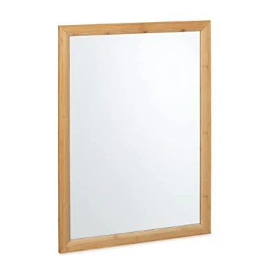 Afbeelding van Relaxdays wandspiegel met lijst bamboe glas 80x60 cm badkamer slaapkamer hal natuur