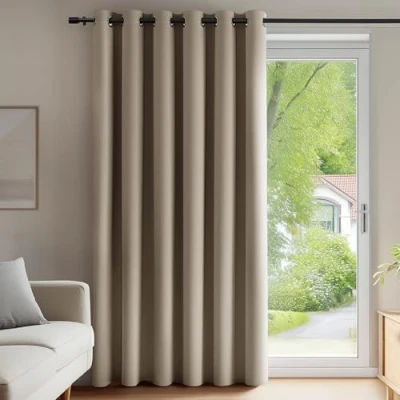 Afbeelding van Deconovo Gordijnen, verduisterend en warmte isolerend, voor de jongensslaapkamer, modern ontwerp met ringen, 200 x 280 cm (b h), taupe, 1 stuk