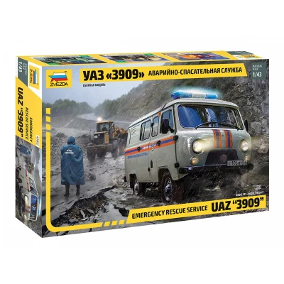 Afbeelding van 1:43 Zvezda 43002 Emergency Rescue Service UAZ 3909 Plastic Modelbouwpakket