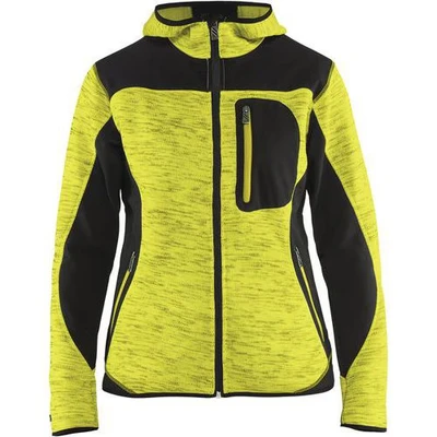 Image de Veste tricotée à capuche femme jaune fluorescent/noir