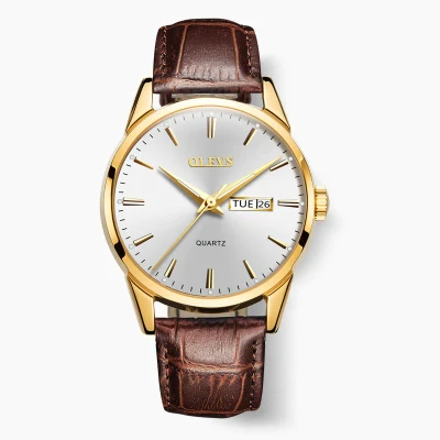 Afbeelding van Olevs Herenhorloge wit &amp; goud
