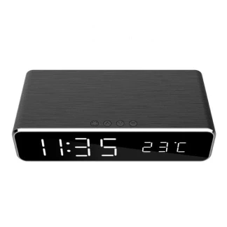 Afbeelding van Digitale wekker Gembird (Draadloze Qi oplader, LCD display, Zwart)