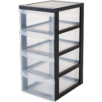 Afbeelding van Iris Ohyama, Opbergkist, toren, 4 laden van 11 L, met wielen, ergonomische handgrepen, kantoor, badkamer, woonkamer Design Chest DC 004 Zwart