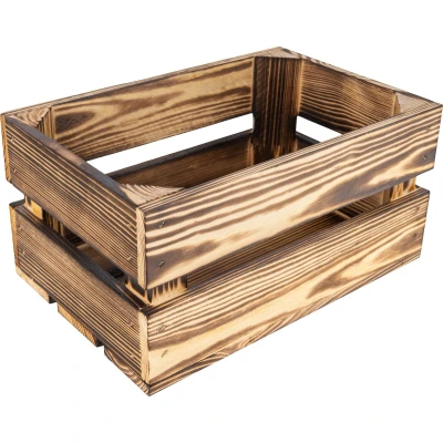 Afbeelding van Creative Deco Natuurlijke Houten doos, krat, kratjes Geflamd 30 x 20 15 cm Ideaal voor Opbergcadeau Decoratie Documenten Speelgoed Gereedschap kratten, Fruitkisten hout, kratten