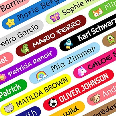 Afbeelding van Gepersonaliseerde stickers voor het markeren van potloden en pennen. Kleurrijke waterdichte vinylstickers kinderen op school kleuterschool. Maat 4,6 x 0,6 cm (50 ADH MINI)