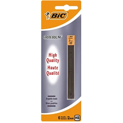 Afbeelding van BIC Mine grafiet Large met hersluitbare etuis voor vulpotloden vullingen 2 mm HB, blister 1 etui 6