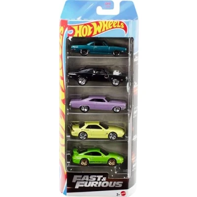 Afbeelding van Hot Wheels Fast &amp; Furious JDR19 Jeu de 5 Véhicules Die Cast à l&#039;échelle 1/64 inspirés par et connus la série films