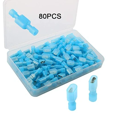 Afbeelding van FULARR 80 stuks volledig geïsoleerde connectoren, draadklemmen, nylon mannelijk/vrouwelijk, snelle bedrading, spadeklemmenset 10 A/16 14 AWG, 40 paar blauw