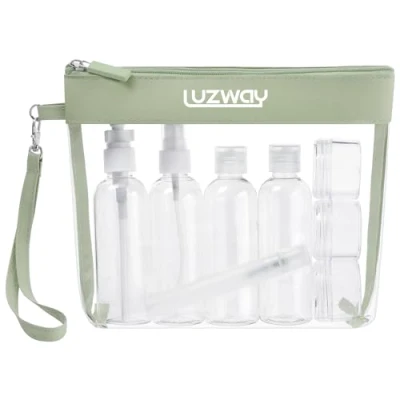 Afbeelding van LUZWAY Toilettas transparant + 8 lege reisflessen voor vloeistoffen (max. 100 ml), reisset vliegtuig, in handbagage, make uptas mannen en vrouwen, Avocado Groen