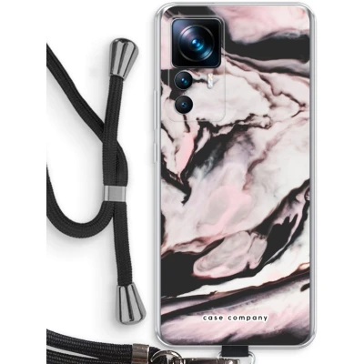 Afbeelding van Case Company® hoesje met Koord geschikt voor Xiaomi 12T Pro Roze stroom Telefoonhoesje Zwart Bescherming aan alle Kanten en Over de Schermrand