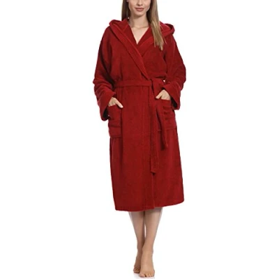 Afbeelding van Ladeheid Dames Badjas met Capuchon 100% Katoen Wasmachine bestendig Badstof Wijn rood M LA LA40 102 DG
