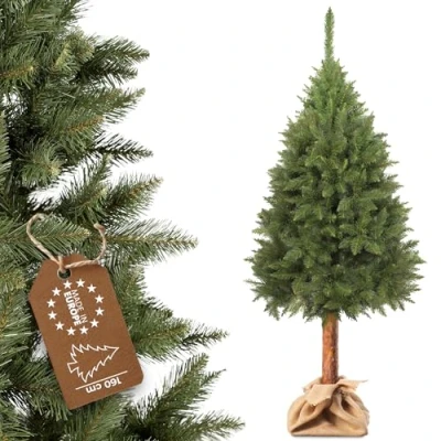 Afbeelding van KADAX Kunstkerstboom van pvc, 160 cm, spar met stam, diameter ca. 70 25 takken en 9 kransen, kerstdecoratie (elfenhoed cm)