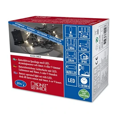 Afbeelding van LED lichtketting zwart 20 ww 3722 100 timer, werkt op batterijen