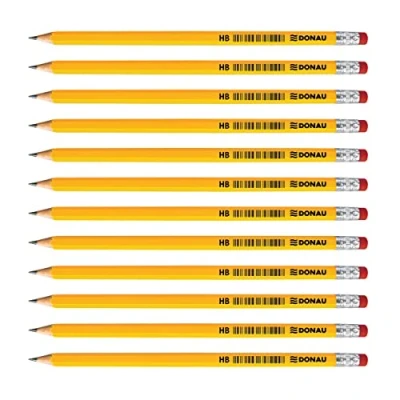 Afbeelding van OFFICER PRODUCTS Donau 7386001PL 99 Houten potlood: 12 HB potloden met gum / stuks/set van niet giftig kleur: geel