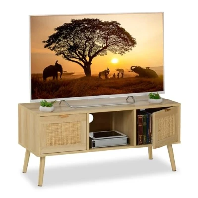 Afbeelding van tv tafel poten tot 43 inch kabeldoorvoer meubel 100 cm hout look