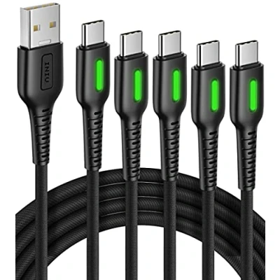 Afbeelding van 【5 stuks】USB C INIU oplaadkabel, 3,1 A QC3.0, snel opladen, USB kabel [3+1,8+1,8+1m], nylon gevlochten type C, compatibel met Samsung Galaxy S21, S20, S9, Note 20, Huawei Xiaomi Google OnePlus enz