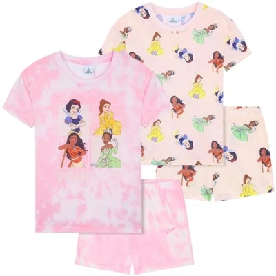 Afbeelding van Get Trend set van 2 pyjama&#039;s voor meisjes en jongeren, kort, meisjes, nachtkleding, pyjama, zomer, vrijetijdskleding, cadeau idee, Roze Prinses, 5 6 jaar