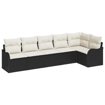 Afbeelding van vidaXL 6 delige tuinsofa set met kussens zwart poly rattan