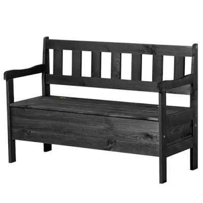 Afbeelding van KADAX Tuinbank, 120 x 47 81,5 cm, houtvezelplaat, tuinbank met opbergruimte en rugleuning, weerbestendig, voor tuin, balkon, antraciet