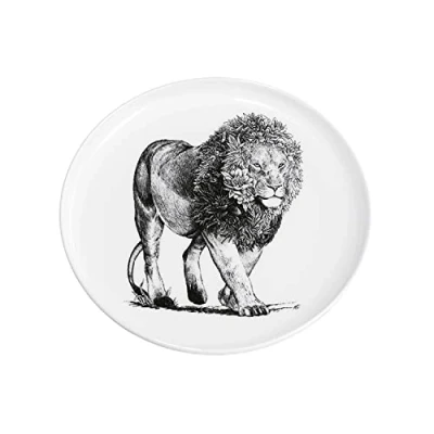 Afbeelding van Maxwell &amp; Williams DX0531 Afrikaanse leeuwenbord, zwart en wit, diameter 20 cm, keramiek, diermotief, geschenkdoos