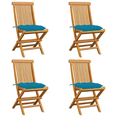 Afbeelding van Tuinstoelen 4 st met lichtblauwe kussens massief teakhout