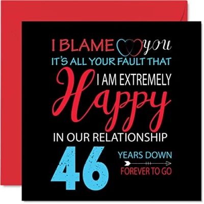 Afbeelding van Grappige wenskaart voor de 46e verjaardag echtgenoot en echtgenote Your Fault I&#039;m Extremely Happy huwelijksdag partner, 145 mm x 40e