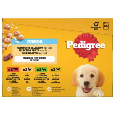 Afbeelding van Pedigree Junior Hondenvoer in Gelei Mix Selectie Maaltijdzakjes Multipack 12x100 gr