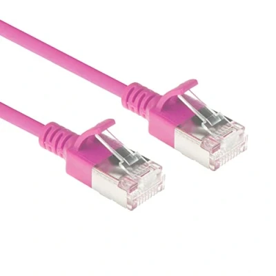 Afbeelding van ACT Roze 0,5 meter LSZH U/FTP CAT6A datacenter slimline patchkabel snagless met RJ45 connectoren (U/FTP, CAT6a, 0.50 m), Netwerkkabel