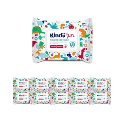 Afbeelding van Kindii Fun 600 vellen vochtig toiletpapier, wasbaar, combinatie van papier en vochtige doekjes, reinigt, verfrist de intieme zone, kamille, aloë vera, pH neutraal,