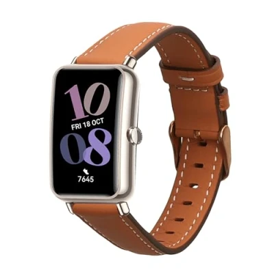 Afbeelding van kwmobile lederen horlogebandje geschikt voor Huawei Watch Fit mini polsband Echt leren smartwatch bandje Activity tracker horloge band in bruin