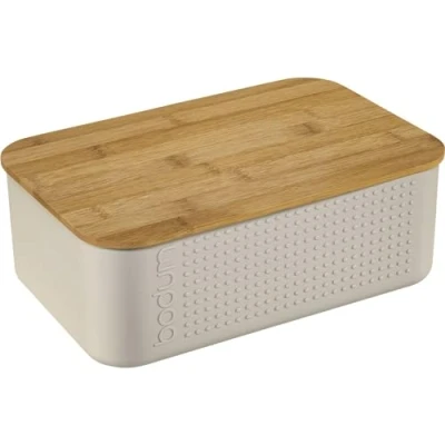 Afbeelding van Bodum BISTRO 11740 913 Kleine broodtrommel van kunststof, hout, wit, 19,39 x 29,4 10,7 cm