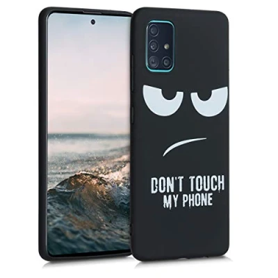 Afbeelding van kwmobile telefoonhoesje geschikt voor Samsung Galaxy A51 Hoesje smartphone in wit / zwart Backcover van TPU Don&#039;t Touch My Phone design