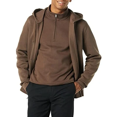 Image de Amazon Essentials Sweat shirt à capuche en polaire avec fermeture éclair intégrale (grandes tailles disponibles) Men&#039;s, Brun Moyen, S