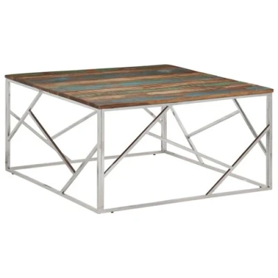 Afbeelding van Salontafel roestvrij staal en massief gerecycled hout zilver