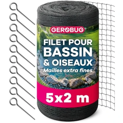 Afbeelding van GEROBUG Vijvernet, fijnmazig 5 x 2 m, weerbestendig en uv bestendig, reigerbeschermingsnet, vogelbeschermingsnet, bladeren, kippen, net