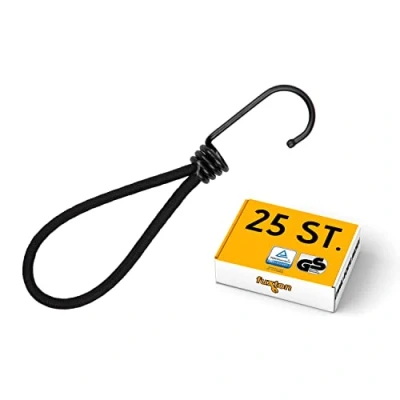 Afbeelding van fuxton 25 TÜV gecertificeerd spanrubber met haak (zwart 130 mm) voor dekzeilen, netten, banners Expanderlussen, dekzeilspanners, rubberspanners, spanhaken