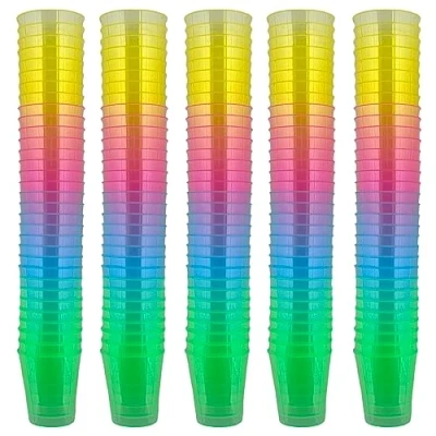 Afbeelding van MIJOMA 160 stuks borrelglazen van stevig kunststof, Jello borrelglazen, desserts, feest, bruiloft, verjaardag, vaatwasmachinebestendig, herbruikbaar, 29 ml (regenboog)