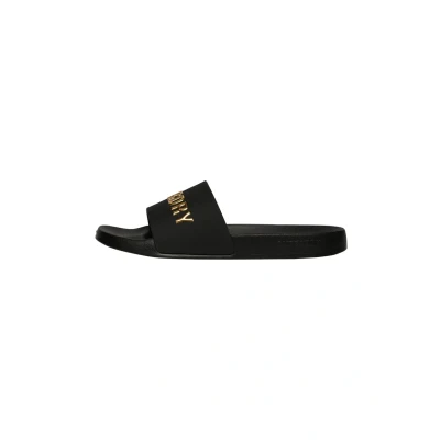 Afbeelding van Superdry Vegan LOGO Badslippers, Dames, Maat: 36 37, Black metallic gold Rubber/ textiel
