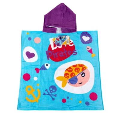 Afbeelding van Poncho Handdoek met Capuchon Love Pirates Blauw (60 X 120 cm)