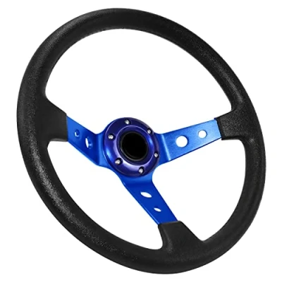 Afbeelding van Acclcors Universeel racestuur, driftstuur, 13,6 inch gaming stuur, 6 bouten, stuurknop vinylleer, diepe schotel, met claxon knop, voor races, rally&#039;s, motorsport, SIM rijden, blauw