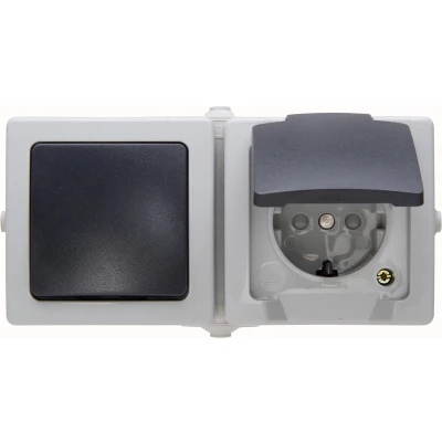 Afbeelding van Nautic Combinatie Wip Stopcontact IP44 met Randaarde Horizontaal Antraciet / Wit