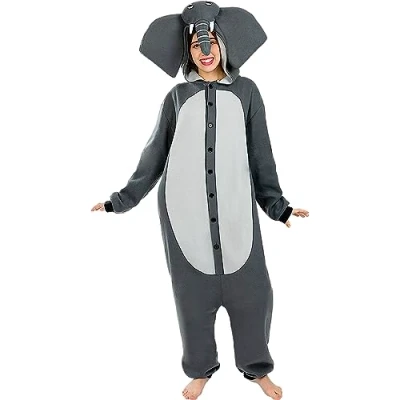 Afbeelding van FUNIDELIA Olifant Kostuum Onesie Maat L XL Grijs / Zilver