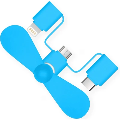 Afbeelding van iMoshion 3 in 1 smartphone ventilator geschikt voor lightning, USB C &amp; Micro Blauw