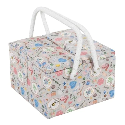 Afbeelding van Hobby Gift Exclusive grande boîte à couture avec deux couvercles, de rangement pour travaux manuels, plateau accessoires, pelote épingles, poignées en PVC, 25 x 17 cm, Haby Notions