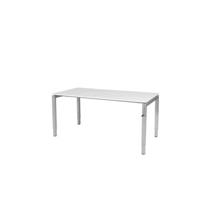 Afbeelding van Cubeo 4 poot bureau, zit/zit hoogte verstelbaar (62 85cm) dmv slinger met 160x80cm licht grijs 25mm blad en aluminium (RAL9006) frame