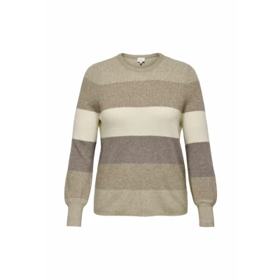 Afbeelding van Only Carmakoma CARNEW DARIA L/S STRIPE PULLOVER KNT Feather Gray/beige/white