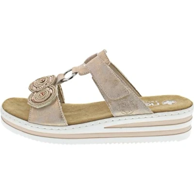 Afbeelding van Rieker Dames roze goud metallic slippers &amp; muiltjes maat 42