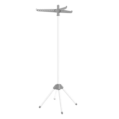 Afbeelding van SONGMICS wasdroger, staande 3 draaibare armen voor kleerhangers, draaibaar wasrek, 4 poten, binnen, roestvrij staal, maximaal 27 kleding, hoogte 150 cm, grijs wit LLR510G01